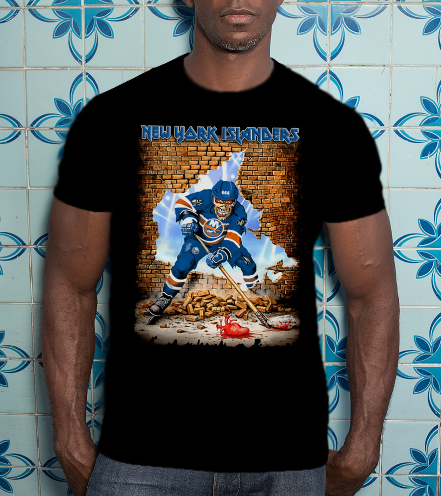New York Islanders Hockey Player Breaks Through Brick Wall With Intense Expression T-Shirt