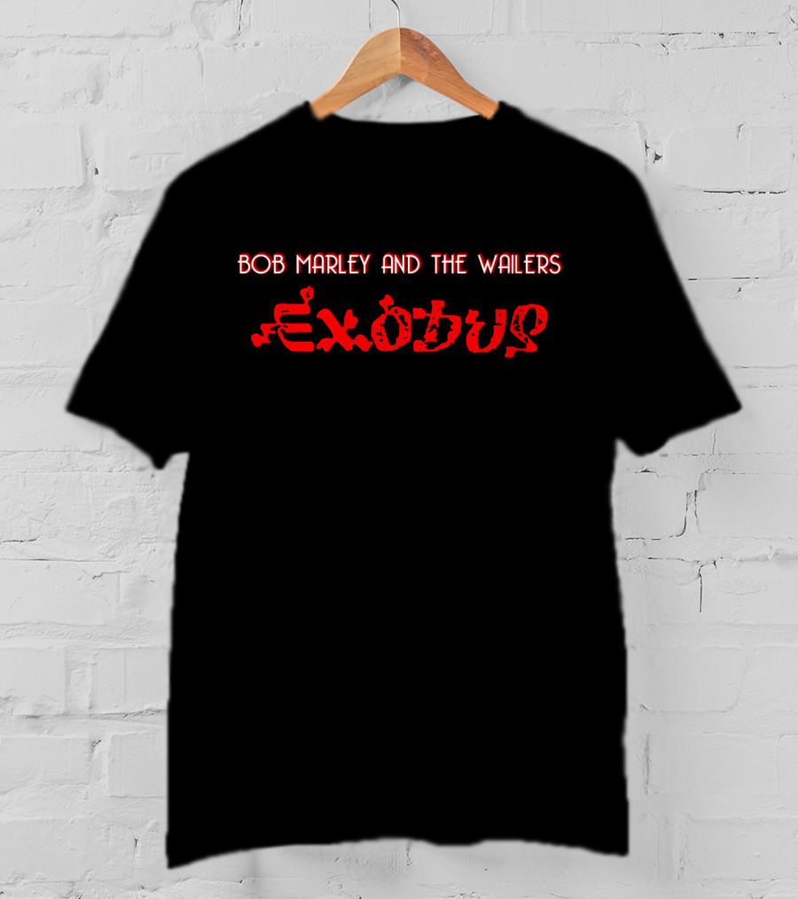 Bob Marley And The Wailers Exodus Album Text In Red T-Shirt