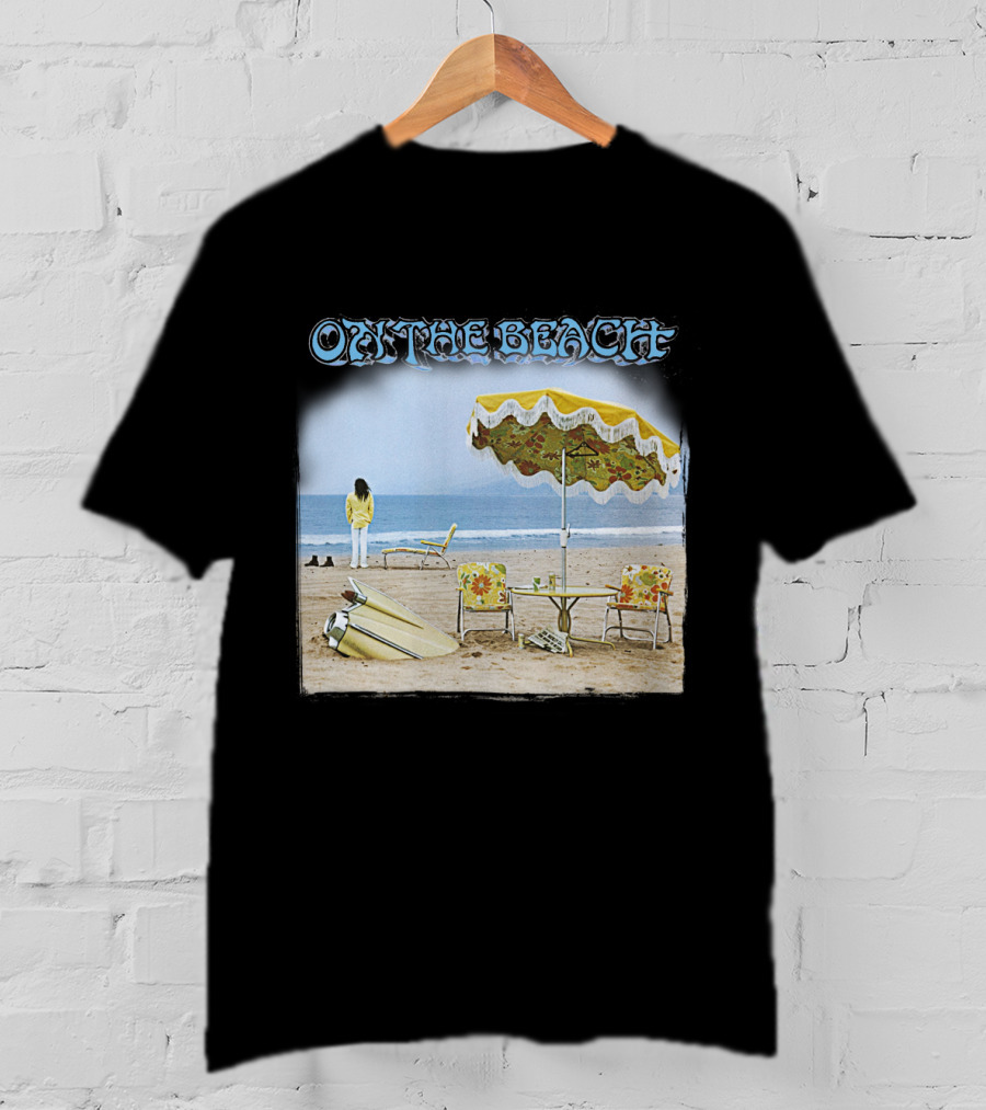 Neil Young On The Beach Vintage Album Cover Surreal Coastal Scene T-Shirt