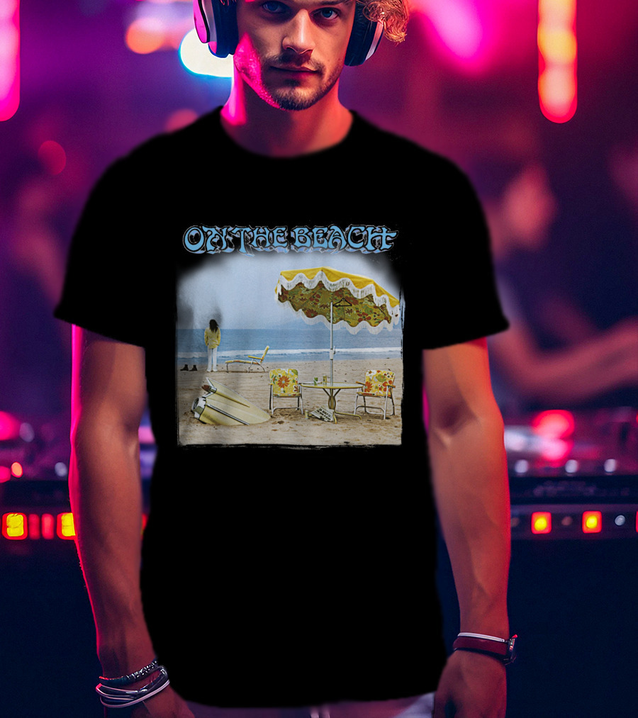 Neil Young On The Beach Vintage Album Cover Surreal Coastal Scene T-Shirt
