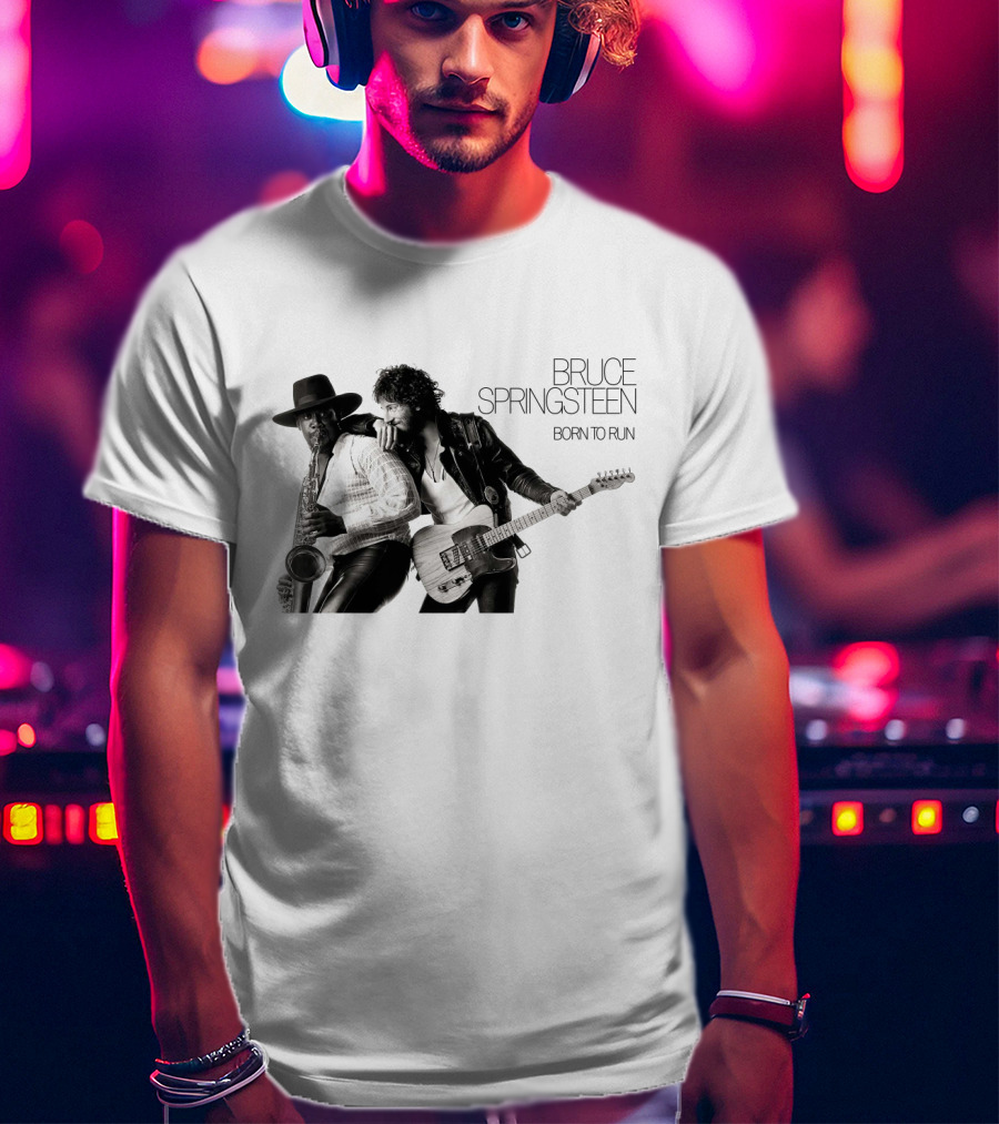 Bruce Springsteen Born To Run Album Cover Clarence Clemons Saxophone And Guitar T-Shirt