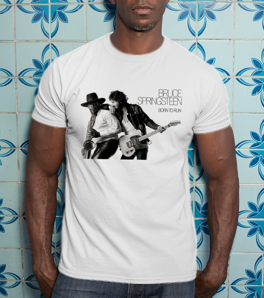 Bruce Springsteen Born To Run Album Cover Clarence Clemons Saxophone And Guitar T-Shirt