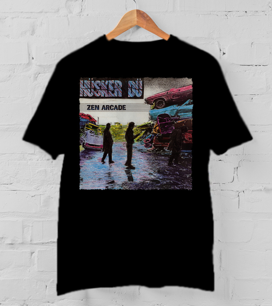 Husker Du Zen Arcade Album Cover With Silhouetted Figures And Junkyard Scene T-Shirt
