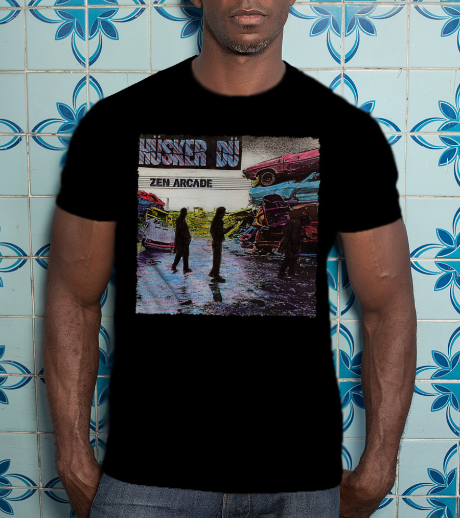 Husker Du Zen Arcade Album Cover With Silhouetted Figures And Junkyard Scene T-Shirt