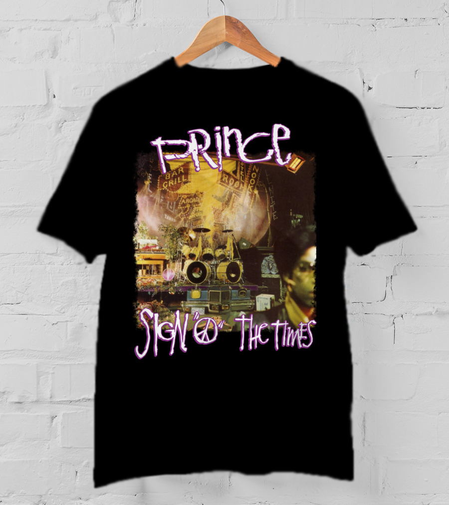 Prince Sign O The Times Album Cover Art With Musical Instruments And Stage Visuals T-Shirt