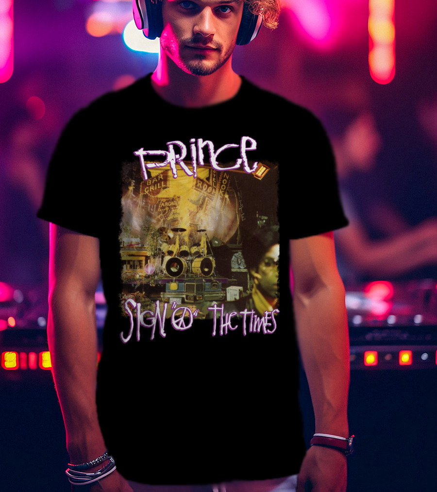 Prince Sign O The Times Album Cover Art With Musical Instruments And Stage Visuals T-Shirt