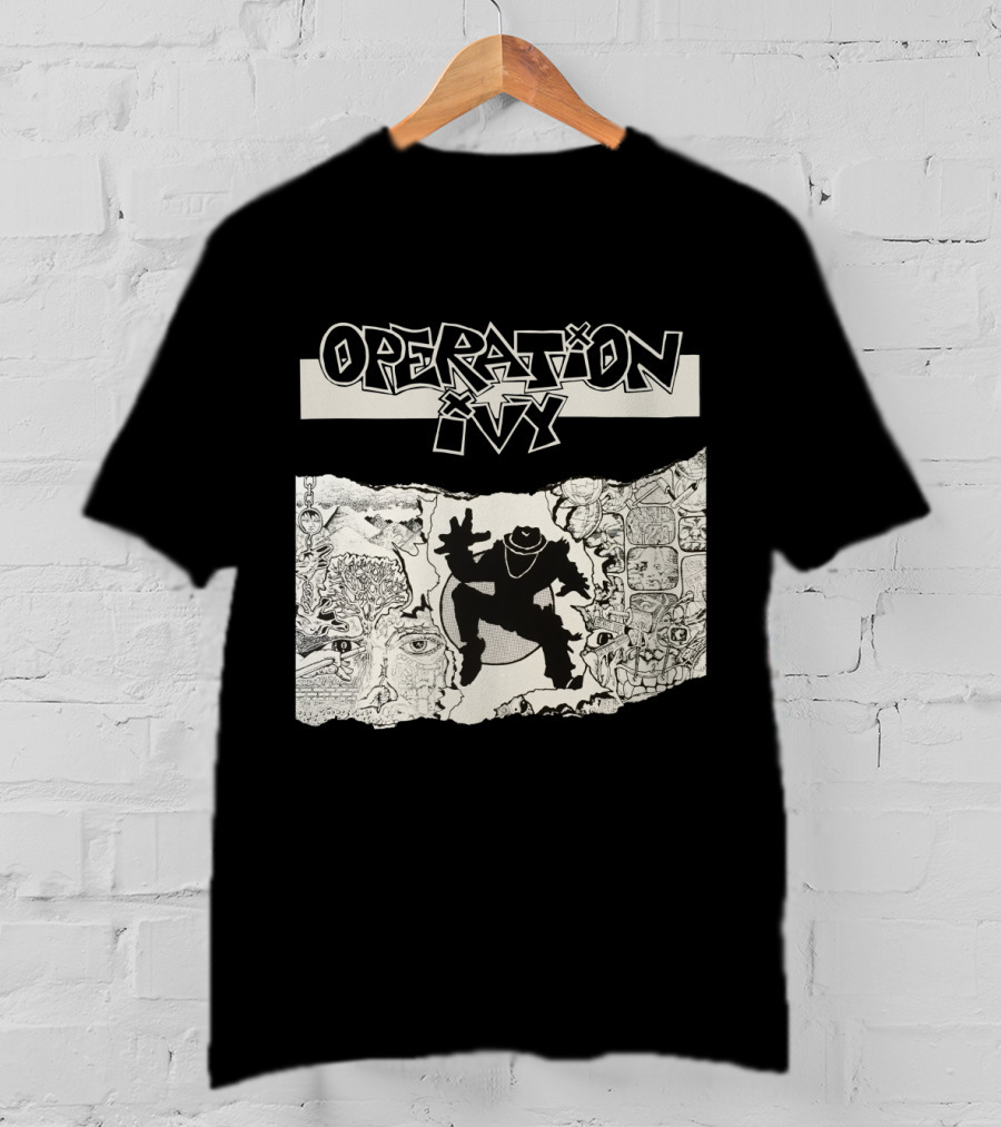 Operation Ivy Energy Album Cover Black And White Silhouetted Figure And Doodle Art T-Shirt