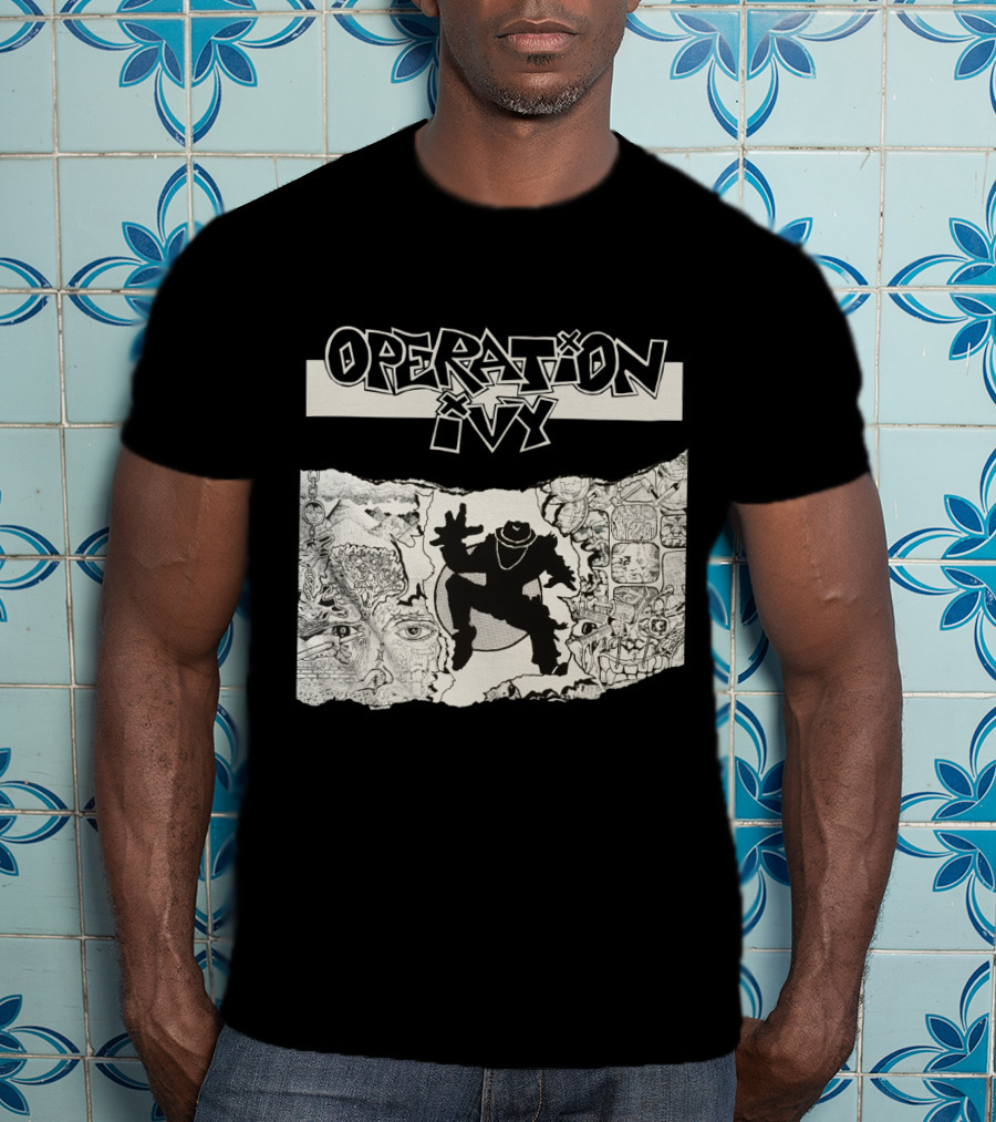 Operation Ivy Energy Album Cover Black And White Silhouetted Figure And Doodle Art T-Shirt