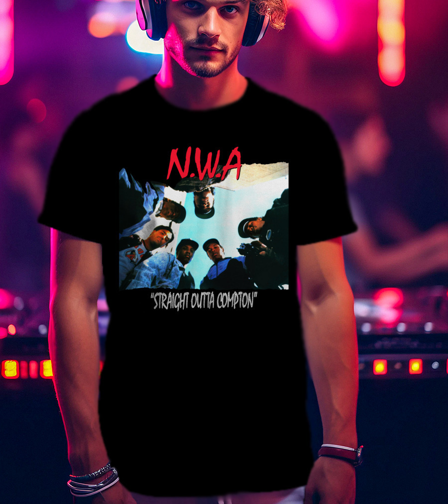 N.w.a Straight Outta Compton Black Crew Portrait 90S Style T-Shirt