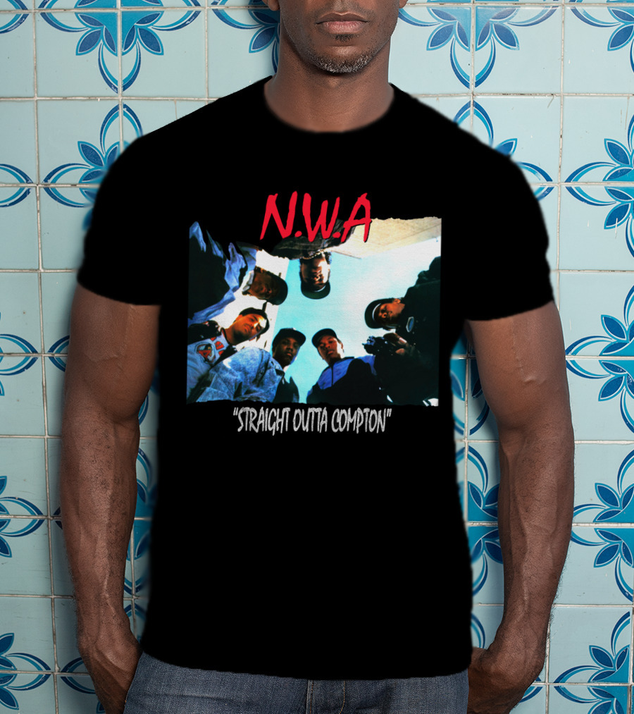 N.w.a Straight Outta Compton Black Crew Portrait 90S Style T-Shirt