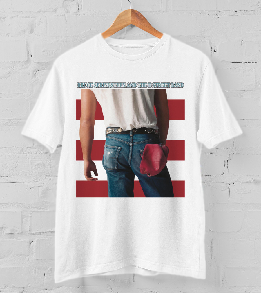 Bruce Springsteen And The E Street Band Born In The U.S.A. Denim Red Cap Stripes Iconic Album Cover T-Shirt