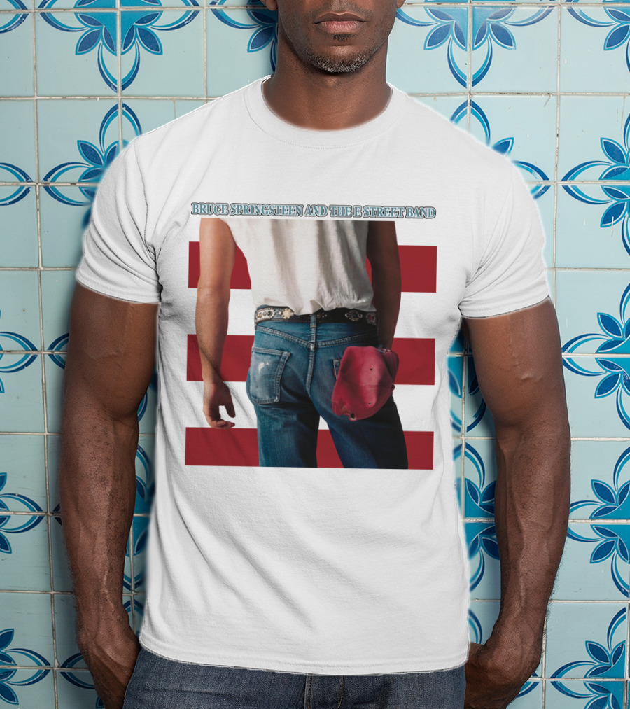 Bruce Springsteen And The E Street Band Born In The U.S.A. Denim Red Cap Stripes Iconic Album Cover T-Shirt