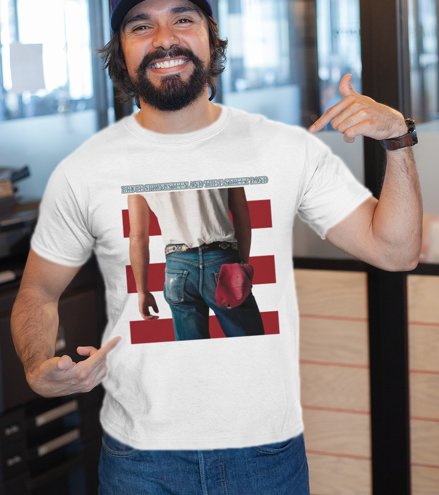 Bruce Springsteen And The E Street Band Born In The U.S.A. Denim Red Cap Stripes Iconic Album Cover T-Shirt
