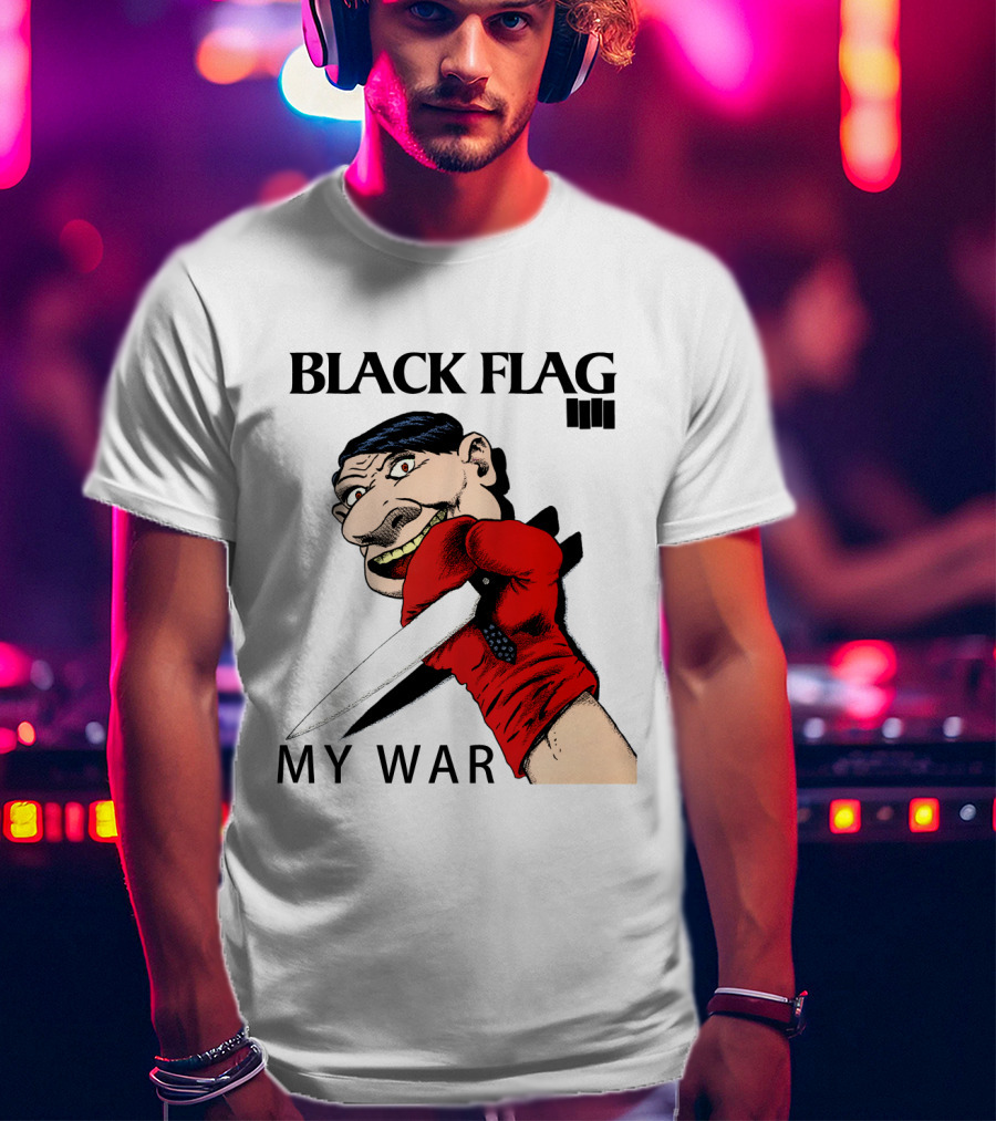 Black Flag My War Red Glove Knife Cartoon Face T-Shirt