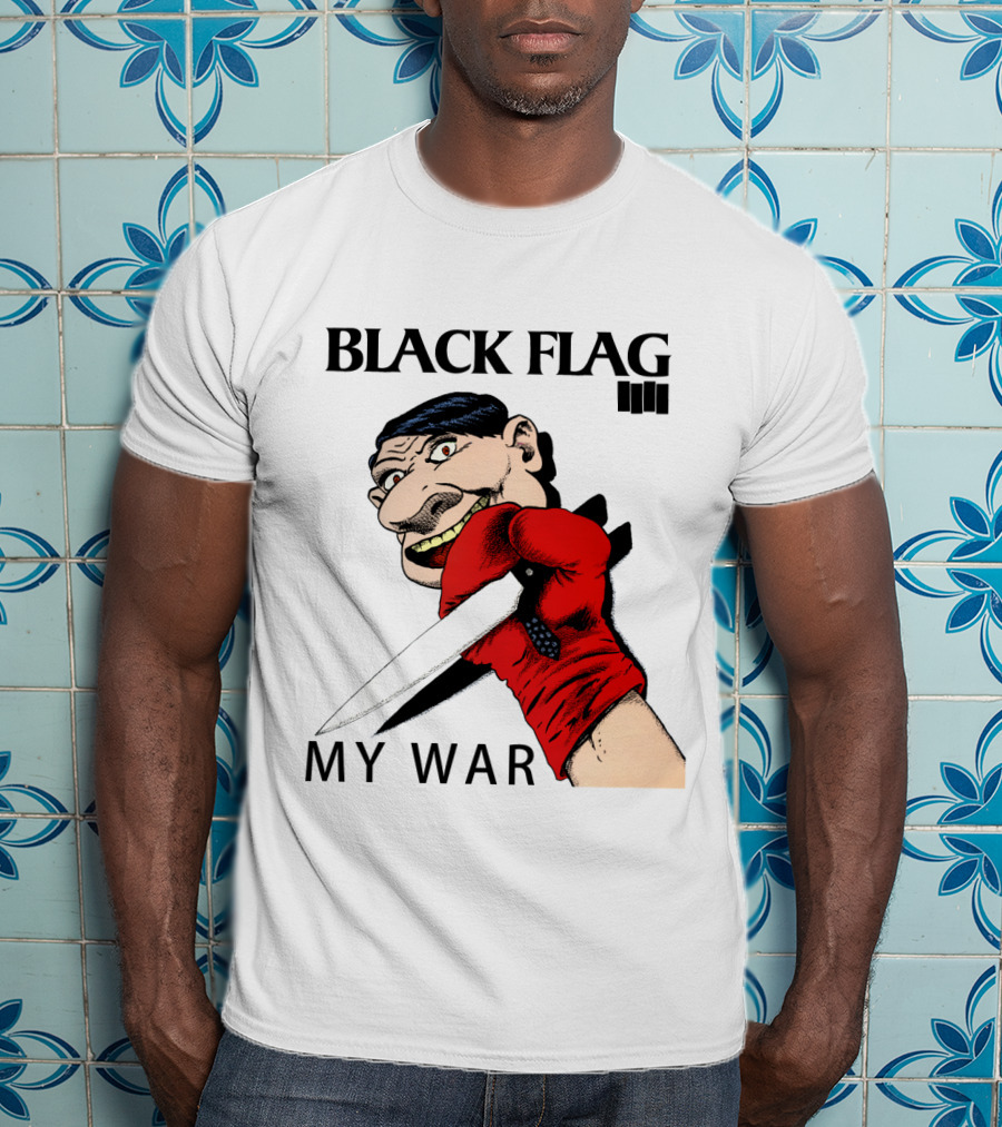 Black Flag My War Red Glove Knife Cartoon Face T-Shirt