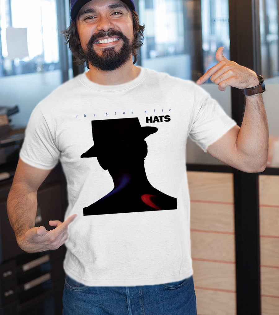 The Blue Nile Hats Silhouette With Hat In Black And Blue Accents T-Shirt