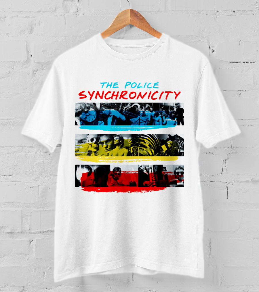 The Police Synchronicity Album Cover Art Blue Yellow Red Stripes T-Shirt