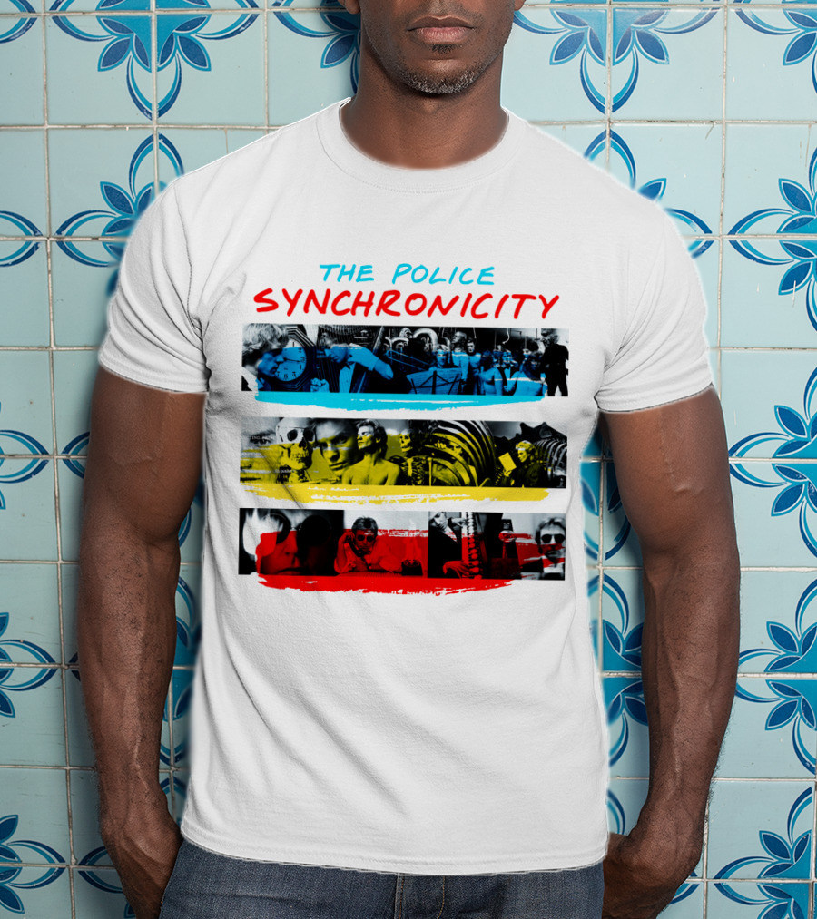 The Police Synchronicity Album Cover Art Blue Yellow Red Stripes T-Shirt