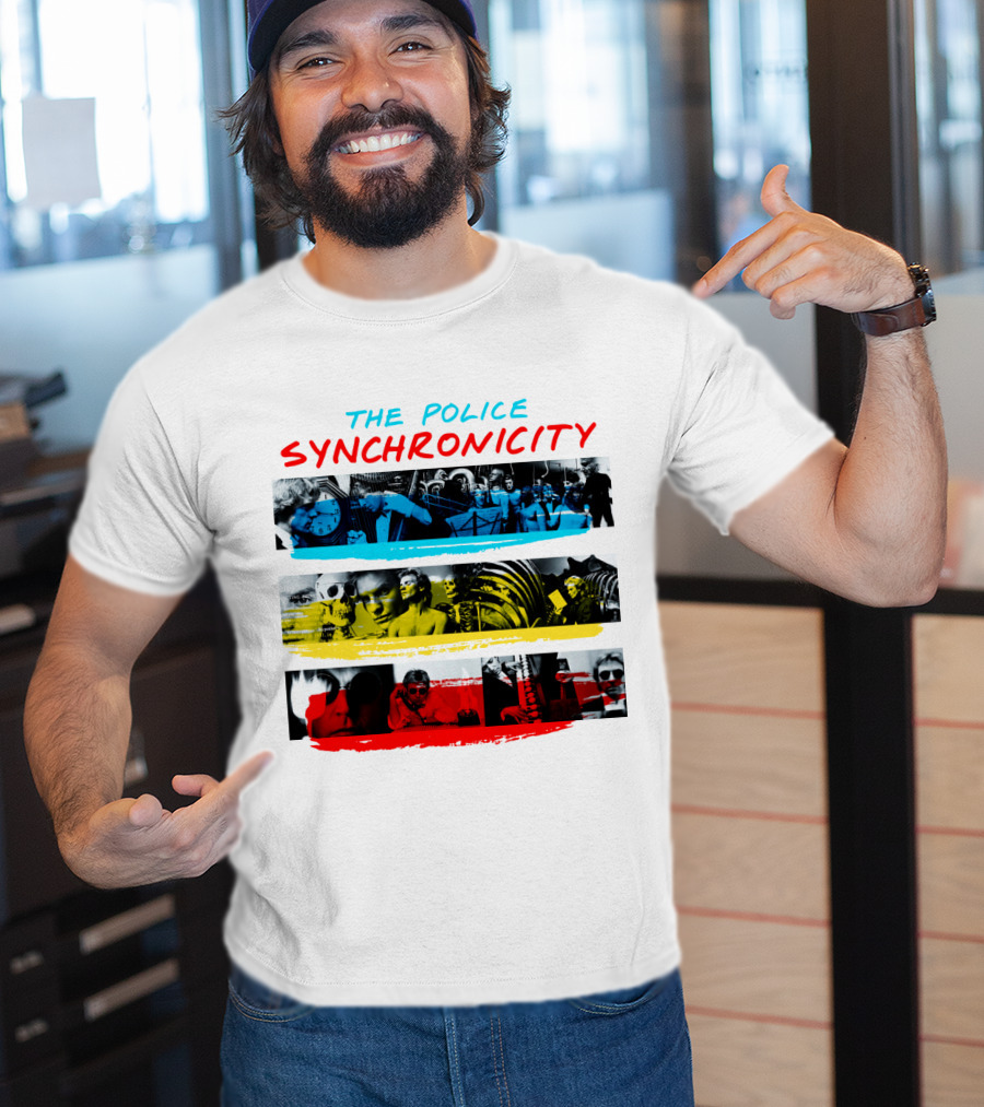 The Police Synchronicity Album Cover Art Blue Yellow Red Stripes T-Shirt