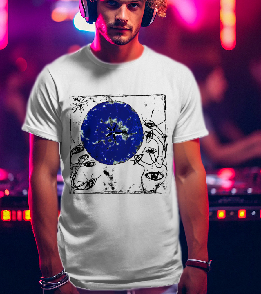 The Cure Wish Album Art Blue Circle With Abstract Eye Drawings T-Shirt