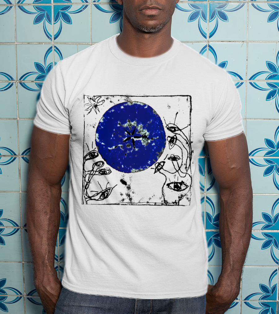 The Cure Wish Album Art Blue Circle With Abstract Eye Drawings T-Shirt