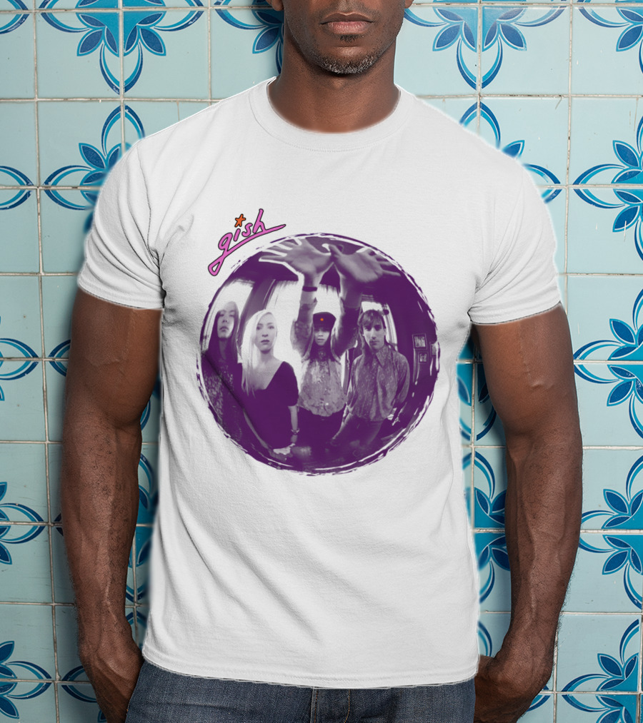 The Smashing Pumpkins Gish Album Band Photo With Purple Circle And Text T-Shirt