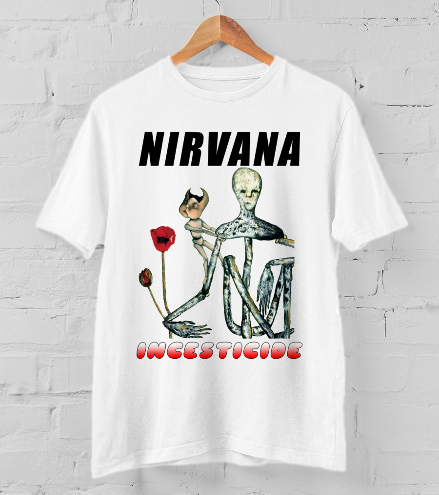 Nirvana Incesticide Album Cover Art With Surreal Skeleton Figure And Red Flowers T-Shirt