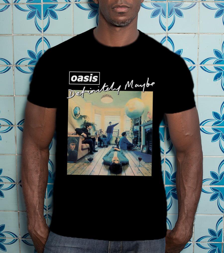 Oasis Definitely Maybe Album Cover Iconic Band Room Scene T-Shirt