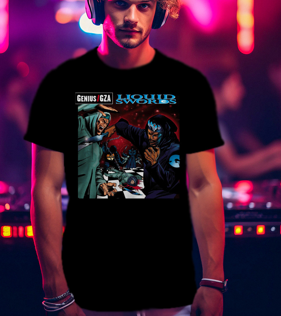 Genius Gza Liquid Swords 1995 Chess Battle Scene Warrior Confrontation T-Shirt