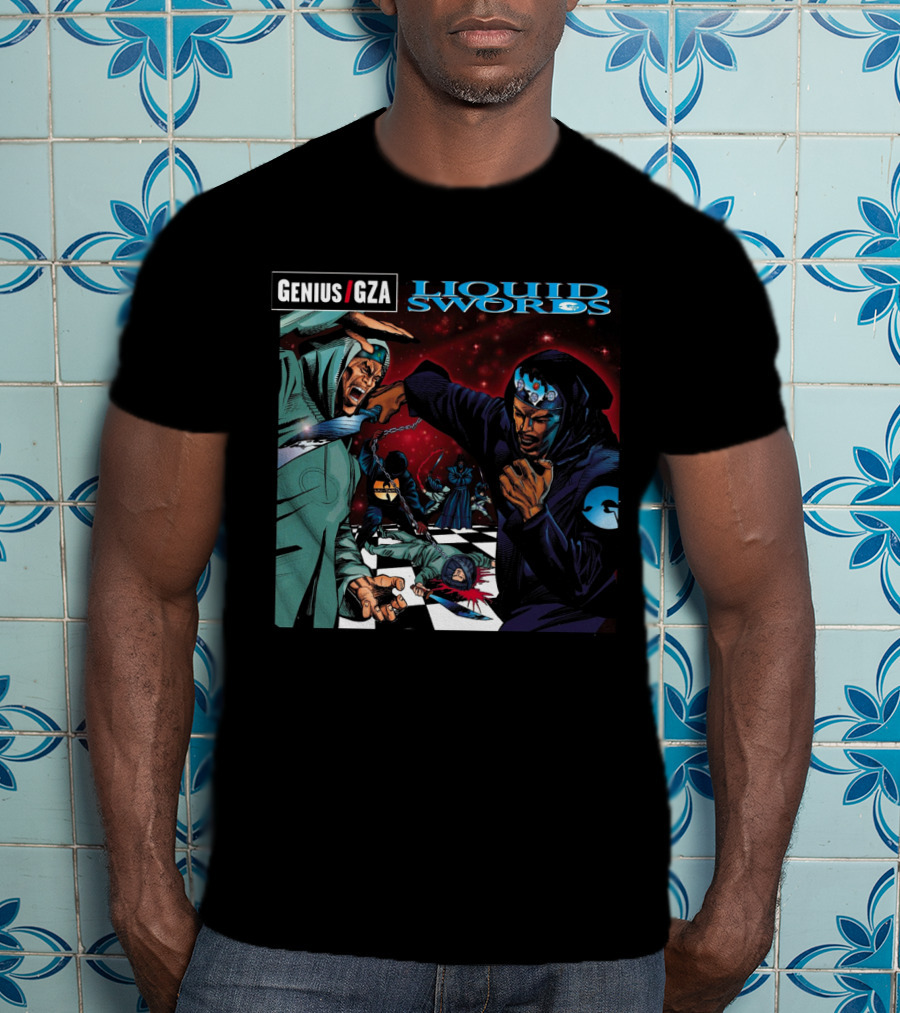 Genius Gza Liquid Swords 1995 Chess Battle Scene Warrior Confrontation T-Shirt