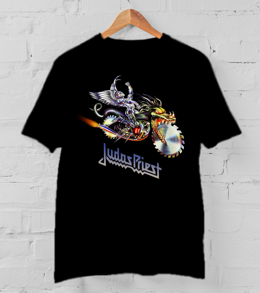 Judas Priest Painkiller Winged Rider On Dragon Motorcycle With Saw Blades T-Shirt