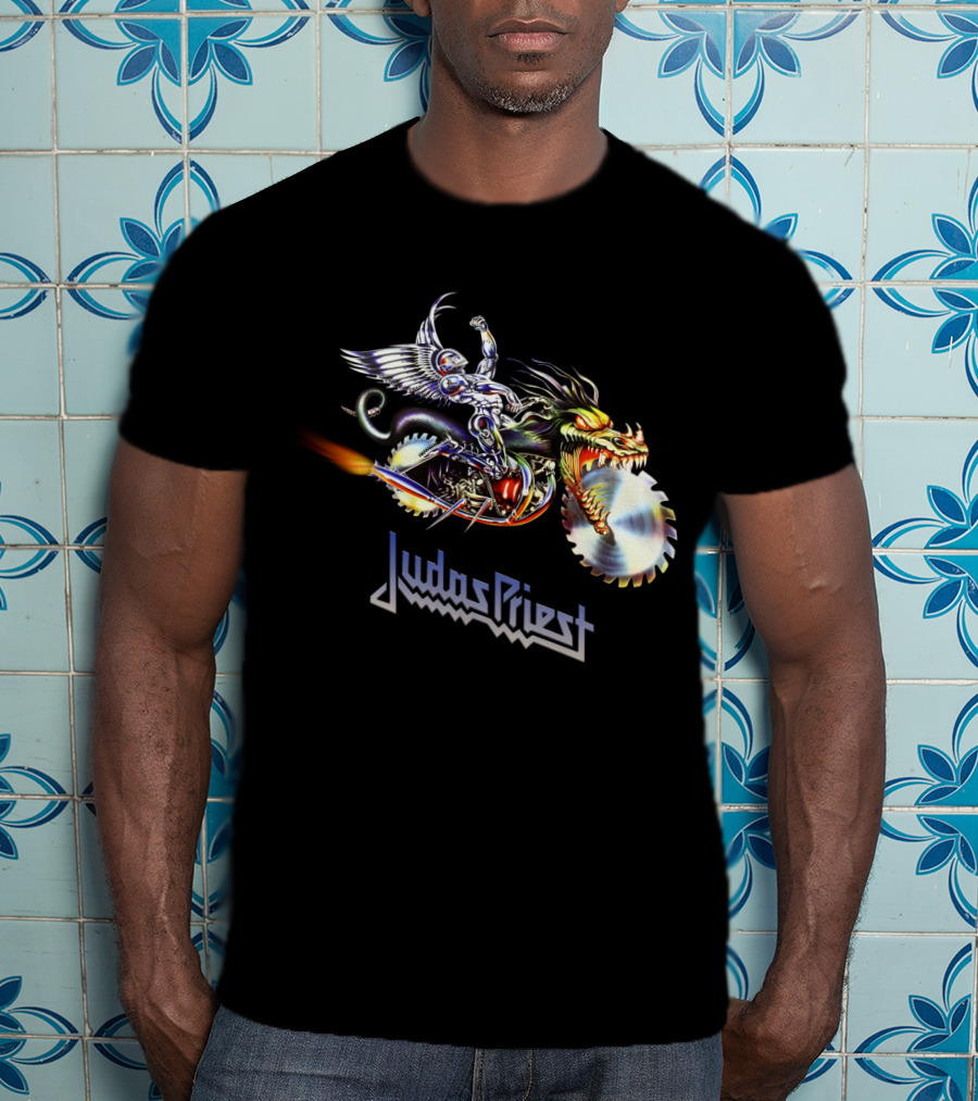 Judas Priest Painkiller Winged Rider On Dragon Motorcycle With Saw Blades T-Shirt