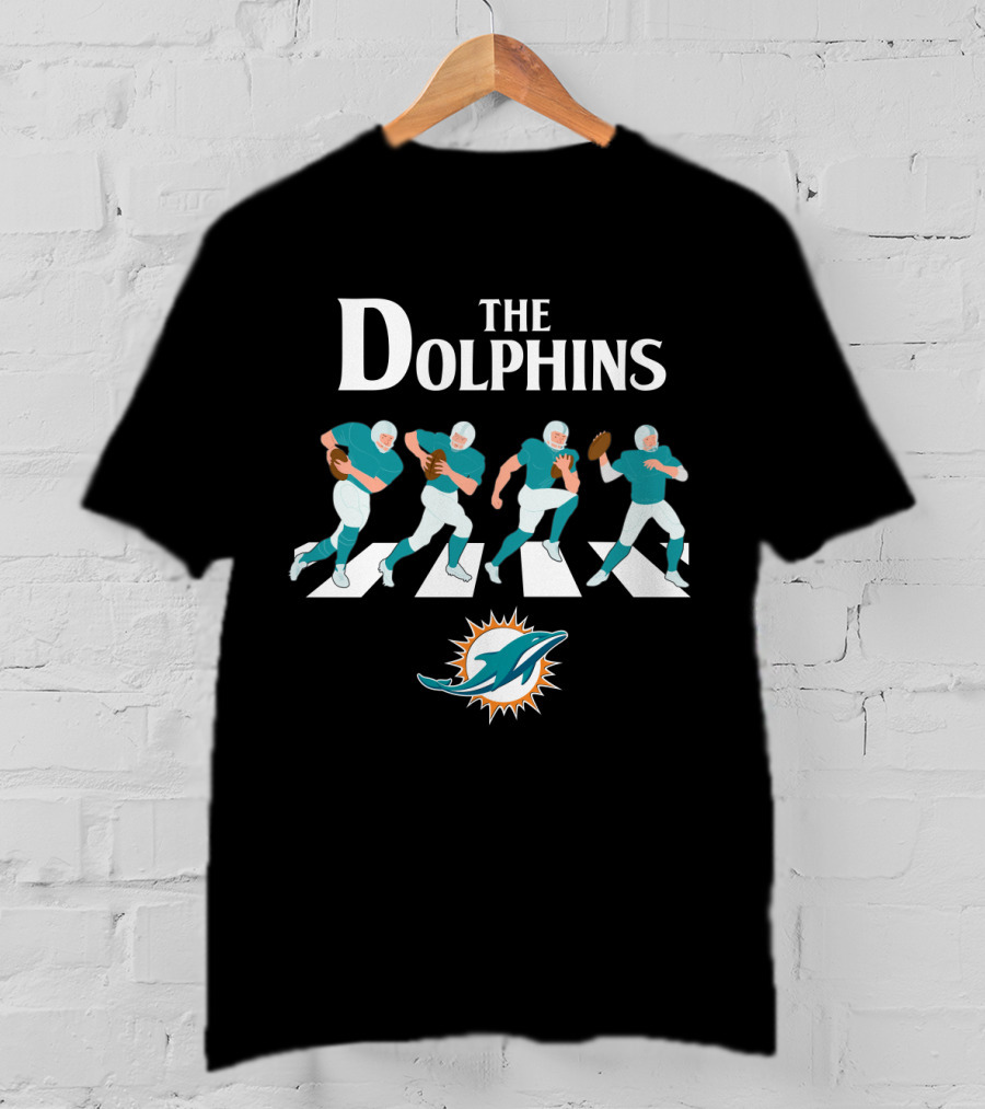 Miami Dolphins Walk The Abbey Road With Iconic Crossing And Football Players T-Shirt