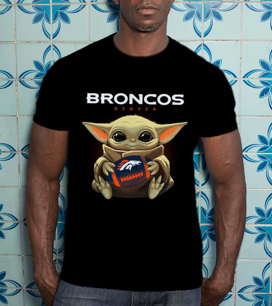 Broncos Denver Baby Yoda Holding Football T-Shirt