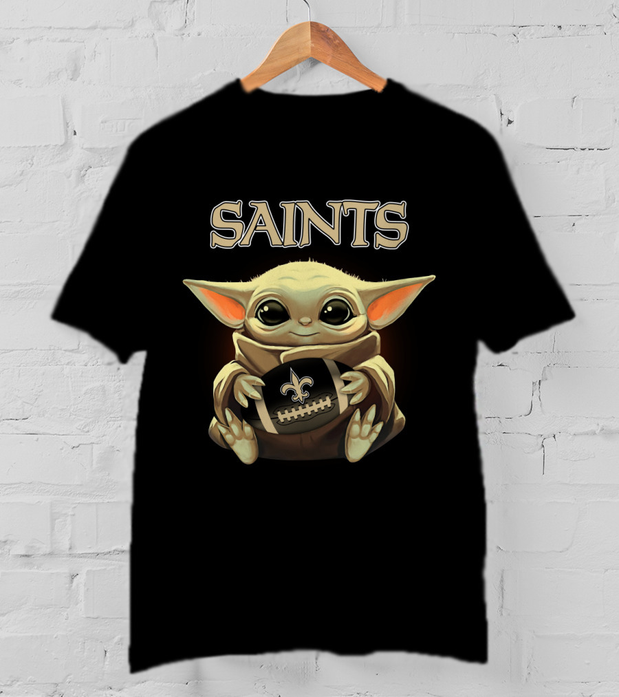 Saints Baby Yoda Holding New Orleans Football T-Shirt