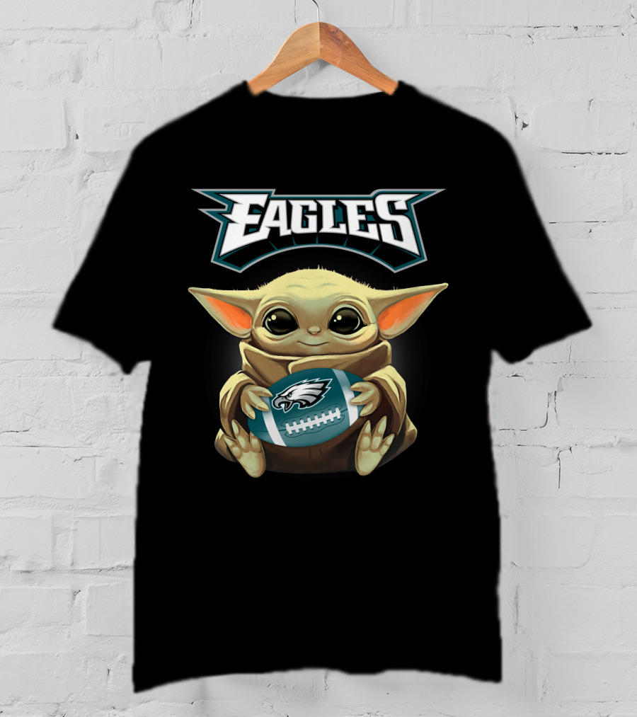 Eagles Philadelphia Baby Yoda Football Holding Eagles Logo Football T-Shirt
