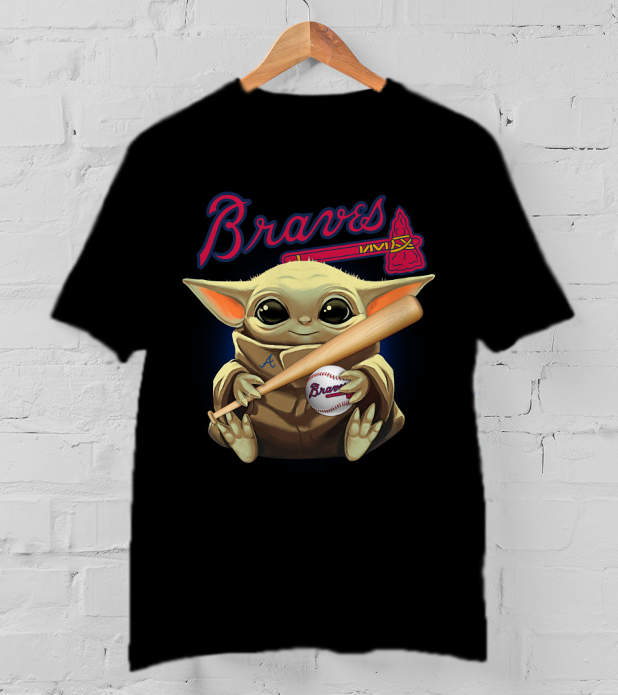 Braves Yoda Atlanta Holding Baseball Bat And Ball T-Shirt