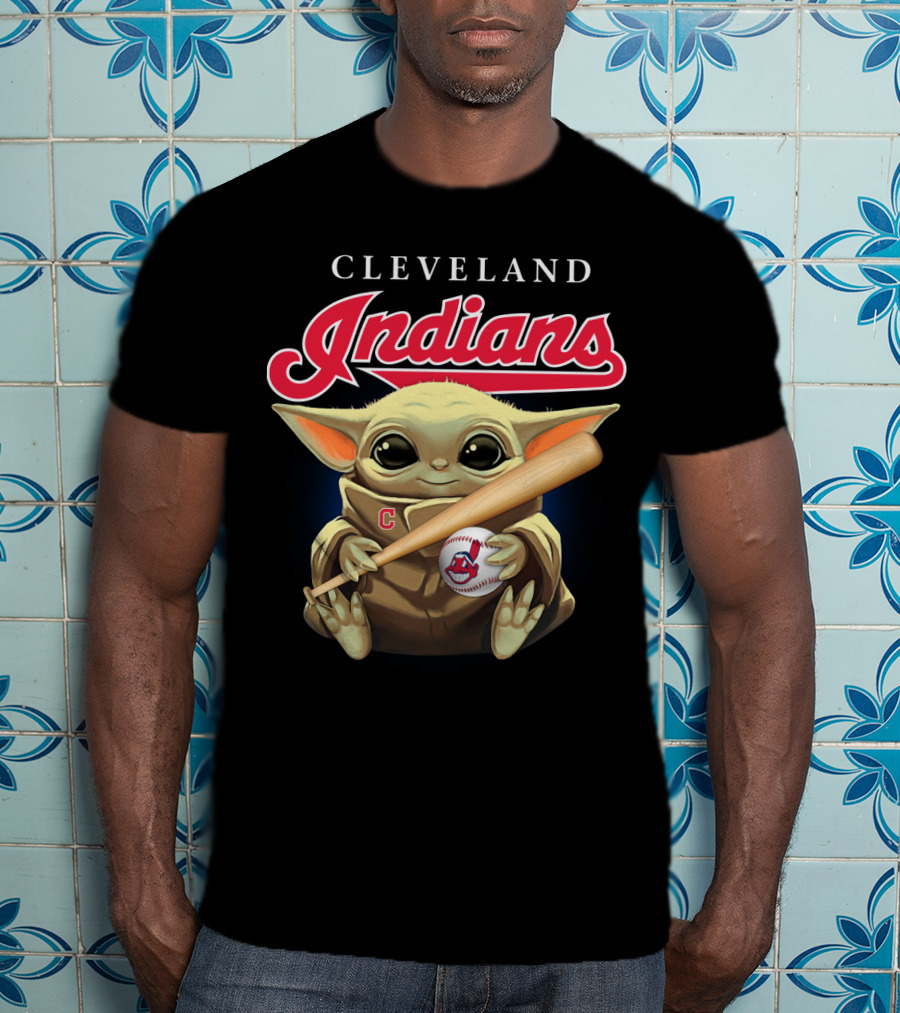 Cleveland Indians Baby Yoda Baseball Bat And Ball T-Shirt