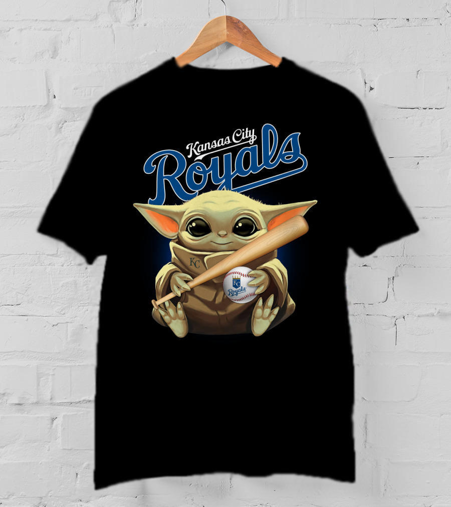 Kansas City Royals Baby Yoda Baseball Bat Holding Baseball T-Shirt