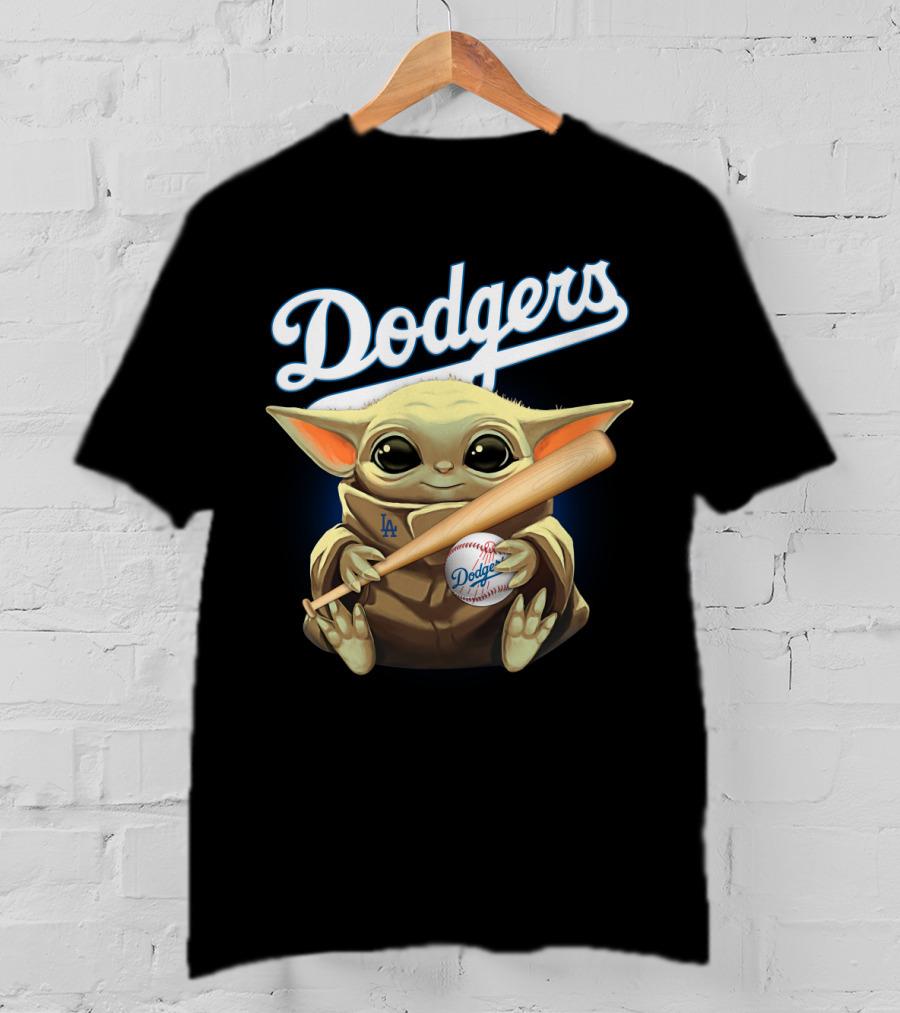 Dodgers Baby Yoda Holding Baseball Bat And Ball T-Shirt