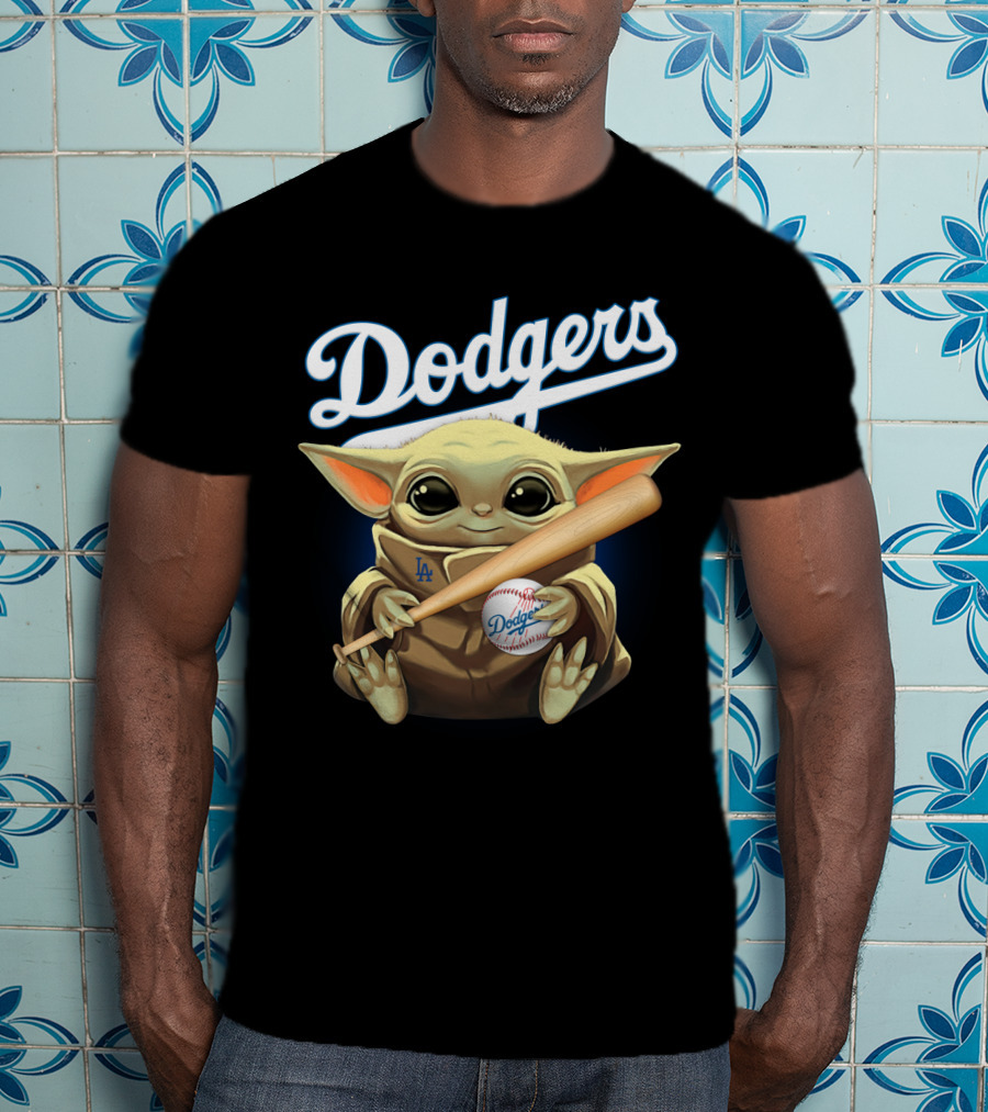 Dodgers Baby Yoda Holding Baseball Bat And Ball T-Shirt