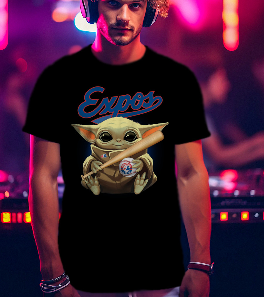 Expos Baseball Baby Yoda Montreal Charm With Bat T-Shirt