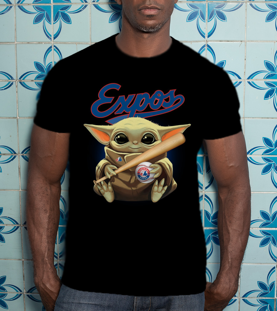 Expos Baseball Baby Yoda Montreal Charm With Bat T-Shirt