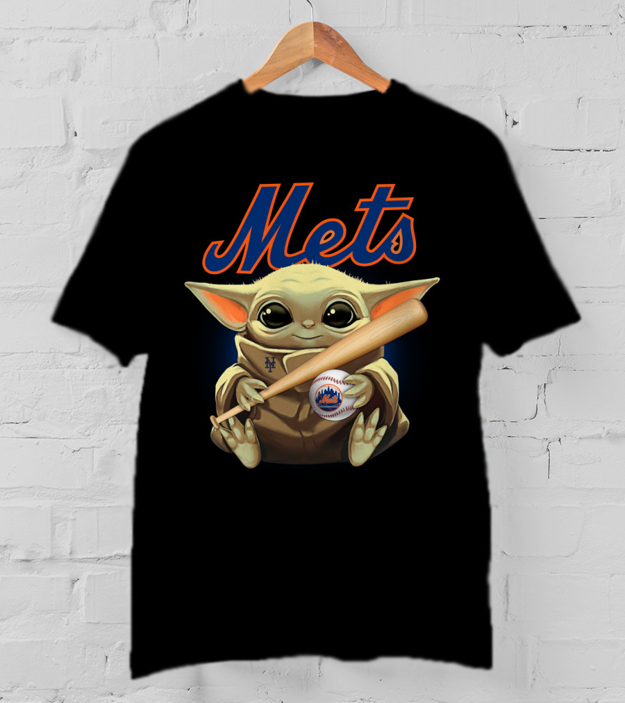 Mets Baby Yoda Holding Baseball Bat And Baseball With New York Mets T-Shirt