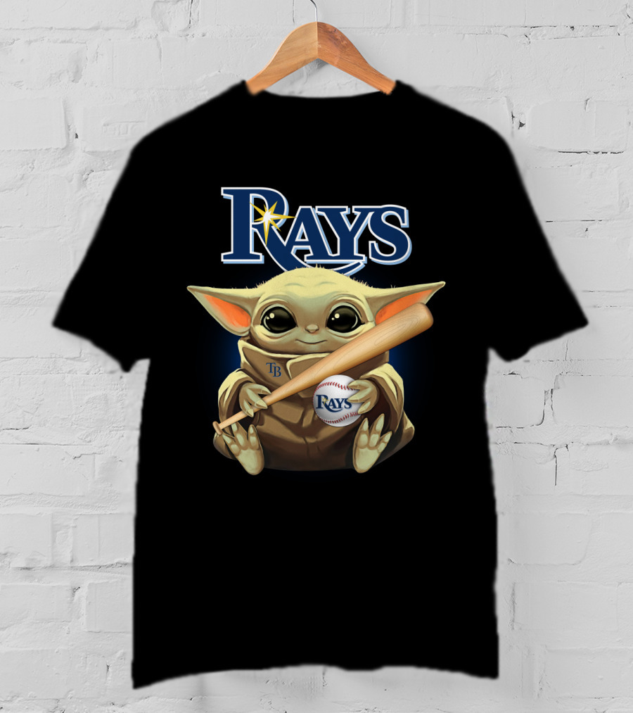 Rays Baby Yoda Holding Baseball And Bat With Star Wars Crossover T-Shirt