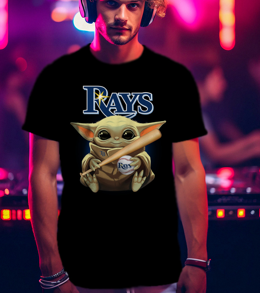 Rays Baby Yoda Holding Baseball And Bat With Star Wars Crossover T-Shirt