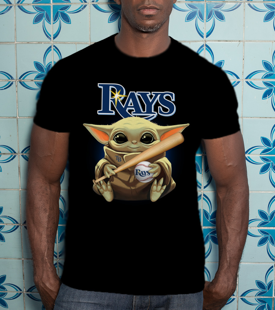 Rays Baby Yoda Holding Baseball And Bat With Star Wars Crossover T-Shirt