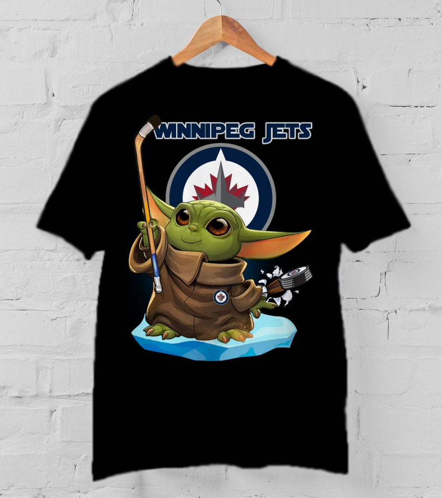 Winnipeg Jets Baby Yoda Hockey Puck Character T-Shirt