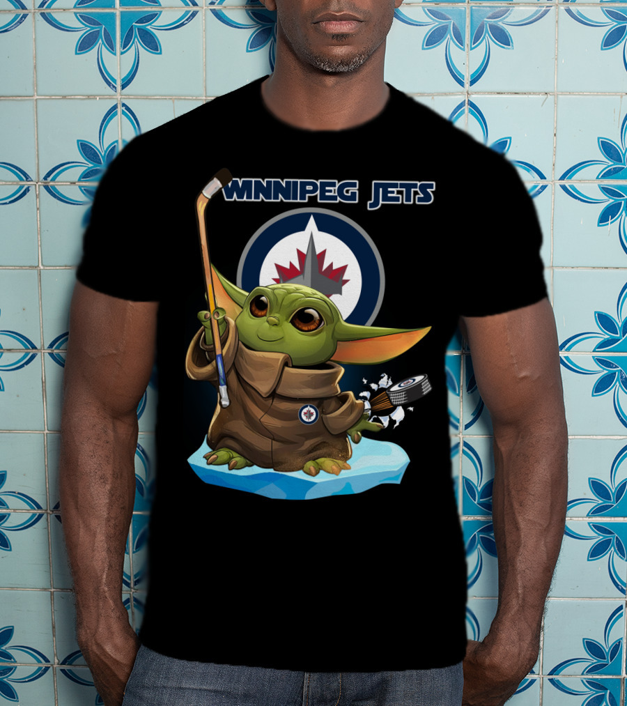 Winnipeg Jets Baby Yoda Hockey Puck Character T-Shirt