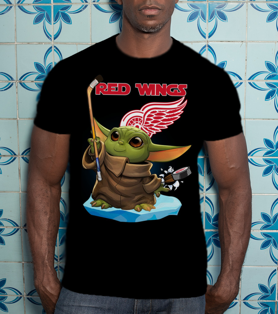 Red Wings Baby Yoda Hockey T-Shirt